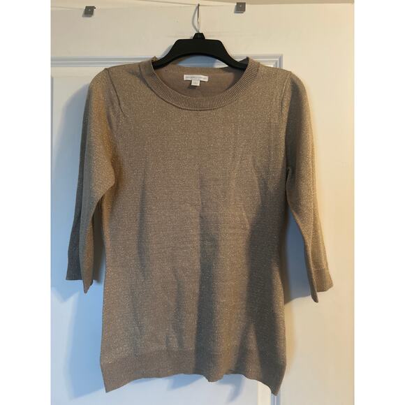 GUC New York & Company Light Brown Sweater with Gold Threads 3/4 Sleeve Size S - Picture 1 of 7